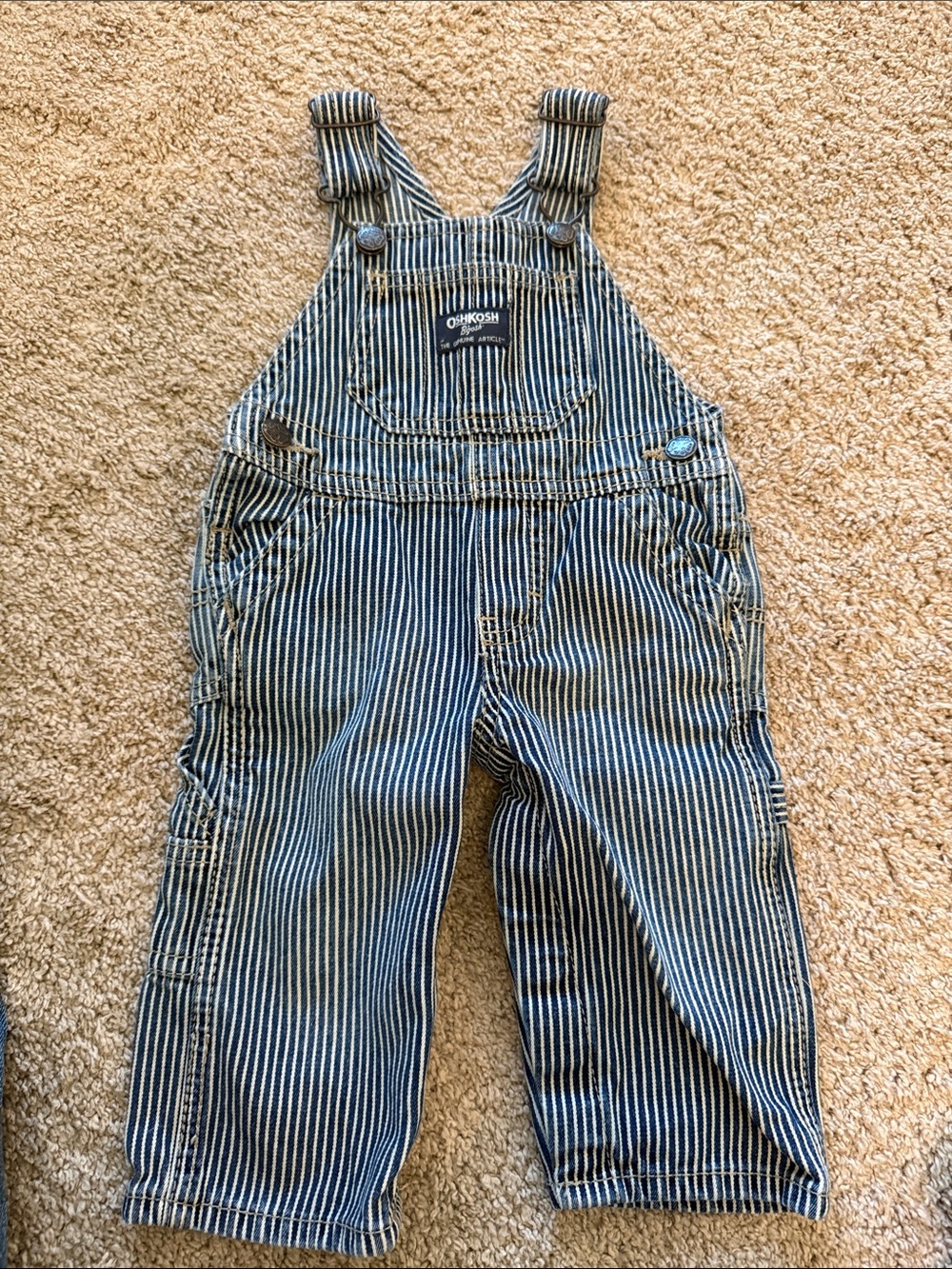 OshKosh B'gosh Navy & White Striped Kids Overalls